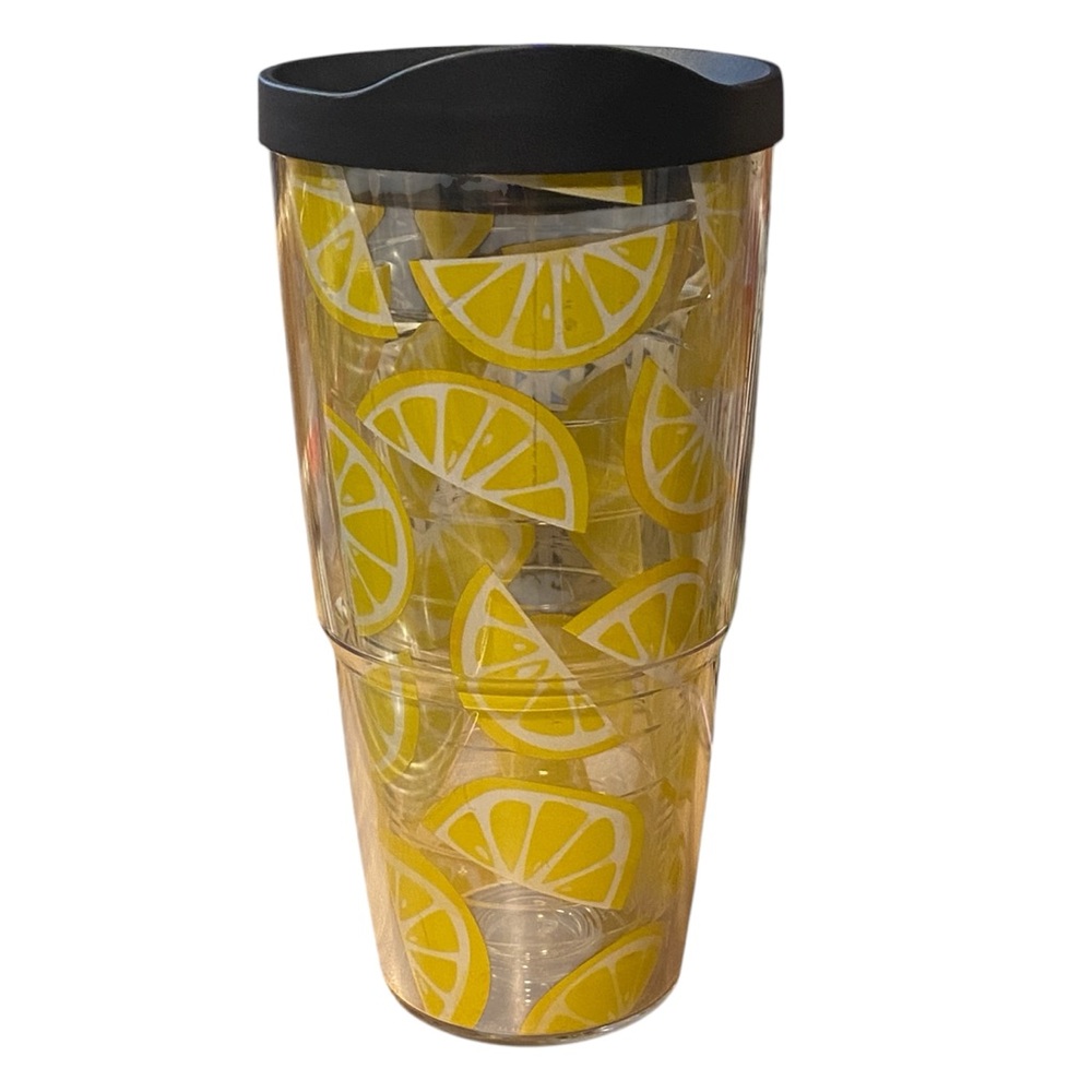 Tervis Tumbler 24 OZ Large Cup With Black Lid Lemons Double Walled